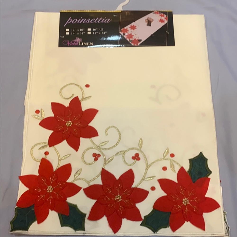 Ivory Christmas Poinsettia Table Runner